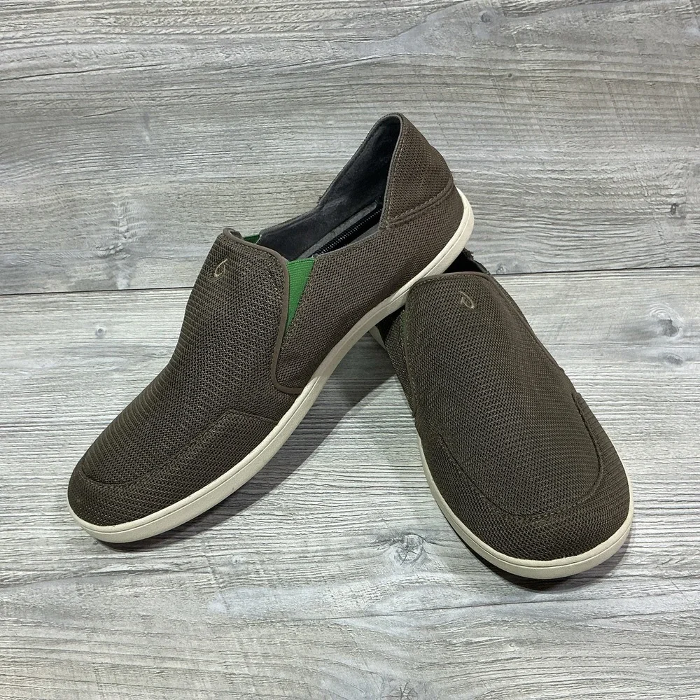 Olukai Nohea Mesh Slip Ons Mustang Lime Peel Comfort Fit Mens Size 14 1018813AP